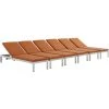 Modway Shore Chaise With Cushions Outdoor Patio Aluminum Set Of 6 Silver Orange Lounge Chair Outdoor