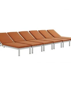 Modway Shore Chaise With Cushions Outdoor Patio Aluminum Set Of 6 Silver Orange Lounge Chair Outdoor