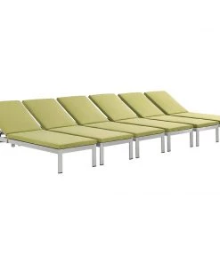 Modway Shore Chaise With Cushions Outdoor Patio Aluminum Set Of 6 Silver Peridot Lounge Chair Outdoor