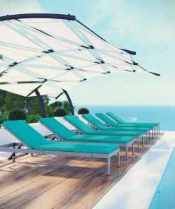 Modway Shore Chaise With Cushions Outdoor Patio Aluminum Set Of 6 Silver Turquoise