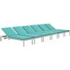Modway Shore Chaise With Cushions Outdoor Patio Aluminum Set Of 6 Silver Turquoise