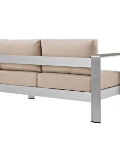 Modway Outdoor Sectional Shore Left-Arm Corner Sectional Outdoor Patio Aluminum Loveseat Silver Beige