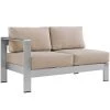 Modway Outdoor Sectional Shore Left-Arm Corner Sectional Outdoor Patio Aluminum Loveseat Silver Beige