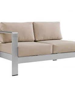 Modway Outdoor Sectional Shore Left-Arm Corner Sectional Outdoor Patio Aluminum Loveseat Silver Beige