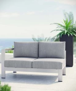 Modway Shore Left-Arm Corner Sectional Outdoor Patio Aluminum Loveseat Silver Gray