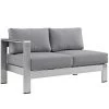Modway Shore Left-Arm Corner Sectional Outdoor Patio Aluminum Loveseat Silver Gray
