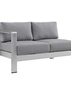 Modway Shore Left-Arm Corner Sectional Outdoor Patio Aluminum Loveseat Silver Gray