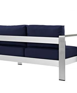 Modway Shore Left-Arm Corner Sectional Outdoor Patio Aluminum Loveseat Silver Navy