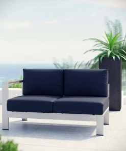 Modway Shore Left-Arm Corner Sectional Outdoor Patio Aluminum Loveseat Silver Navy