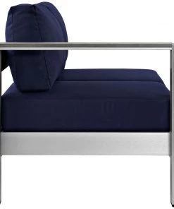 Modway Shore Left-Arm Corner Sectional Outdoor Patio Aluminum Loveseat Silver Navy