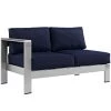 Modway Shore Left-Arm Corner Sectional Outdoor Patio Aluminum Loveseat Silver Navy