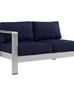 Modway Shore Left-Arm Corner Sectional Outdoor Patio Aluminum Loveseat Silver Navy