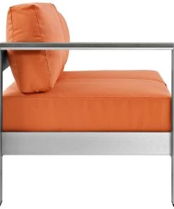 Modway Shore Left-Arm Corner Sectional Outdoor Patio Aluminum Loveseat Silver Orange