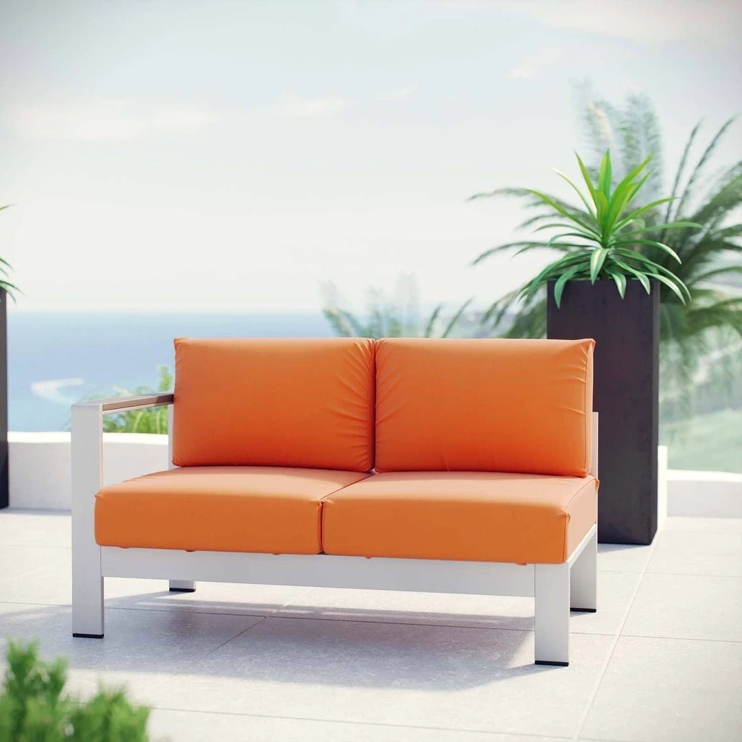 Modway Shore Left-Arm Corner Sectional Outdoor Patio Aluminum Loveseat Silver Orange 4 Modway Shore Left-Arm Corner Sectional Outdoor Patio Aluminum Loveseat Silver Orange