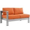 Modway Shore Left-Arm Corner Sectional Outdoor Patio Aluminum Loveseat Silver Orange