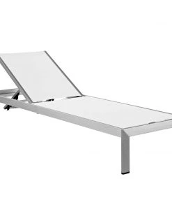 Modway Shore Outdoor Patio Aluminum Chaise With Cushions Silver Beige