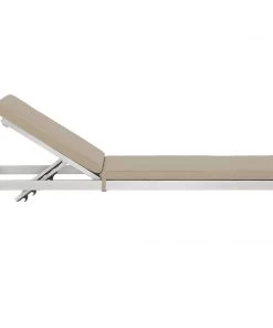 Modway Lounge Chair Outdoor Shore Outdoor Patio Aluminum Chaise With Cushions Silver Beige