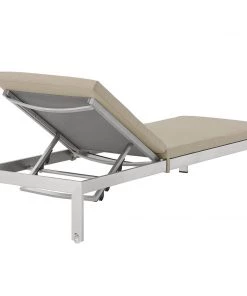 Modway Lounge Chair Outdoor Shore Outdoor Patio Aluminum Chaise With Cushions Silver Beige