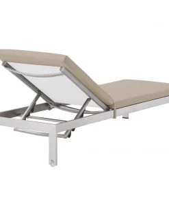 Modway Shore Outdoor Patio Aluminum Chaise With Cushions Silver Beige