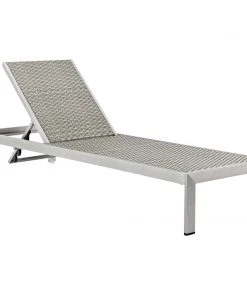 Modway Shore Outdoor Patio Aluminum Chaise With Cushions Silver Beige Lounge Chair Outdoor