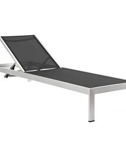 Modway Lounge Chair Outdoor Shore Outdoor Patio Aluminum Chaise With Cushions Silver Beige