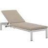Modway Shore Outdoor Patio Aluminum Chaise With Cushions Silver Beige