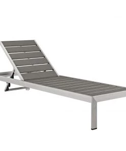 Modway Lounge Chair Outdoor Shore Outdoor Patio Aluminum Chaise With Cushions Silver Gray