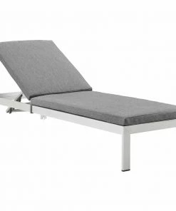 Modway Shore Outdoor Patio Aluminum Chaise With Cushions Silver Gray Lounge Chair Outdoor