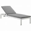 Modway Shore Outdoor Patio Aluminum Chaise With Cushions Silver Gray