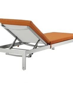 Modway Lounge Chair Outdoor Shore Outdoor Patio Aluminum Chaise With Cushions Silver Orange