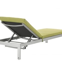 Modway Lounge Chair Outdoor Shore Outdoor Patio Aluminum Chaise With Cushions Silver Peridot
