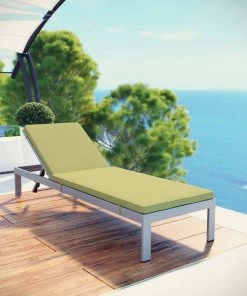 Modway Lounge Chair Outdoor Shore Outdoor Patio Aluminum Chaise With Cushions Silver Peridot
