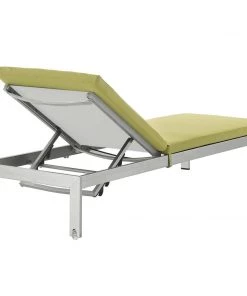 Modway Lounge Chair Outdoor Shore Outdoor Patio Aluminum Chaise With Cushions Silver Peridot