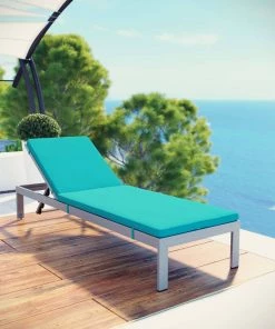 Modway Lounge Chair Outdoor Shore Outdoor Patio Aluminum Chaise With Cushions Silver Turquoise