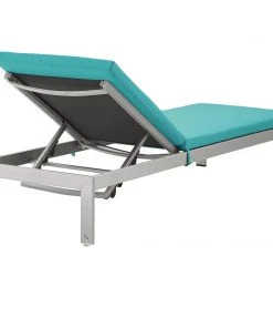 Modway Shore Outdoor Patio Aluminum Chaise With Cushions Silver Turquoise