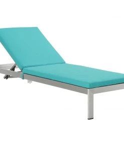 Modway Shore Outdoor Patio Aluminum Chaise With Cushions Silver Turquoise