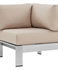Modway Shore Outdoor Patio Aluminum Corner Sofa Silver Beige Outdoor Sectional