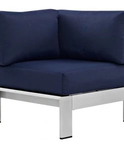 Modway Shore Outdoor Patio Aluminum Corner Sofa Silver Navy