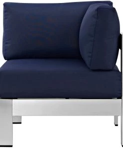 Modway Shore Outdoor Patio Aluminum Corner Sofa Silver Navy