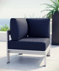 Modway Shore Outdoor Patio Aluminum Corner Sofa Silver Navy