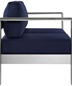 Modway Shore Outdoor Patio Aluminum Loveseat Silver Navy