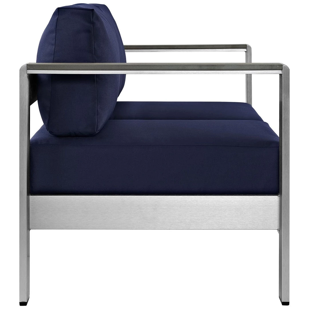 Modway Shore Outdoor Patio Aluminum Loveseat Silver Navy 2 Modway Shore Outdoor Patio Aluminum Loveseat Silver Navy