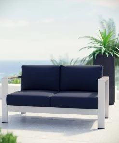 Modway Shore Outdoor Patio Aluminum Loveseat Silver Navy 8 Modway Shore Outdoor Patio Aluminum Loveseat Silver Navy