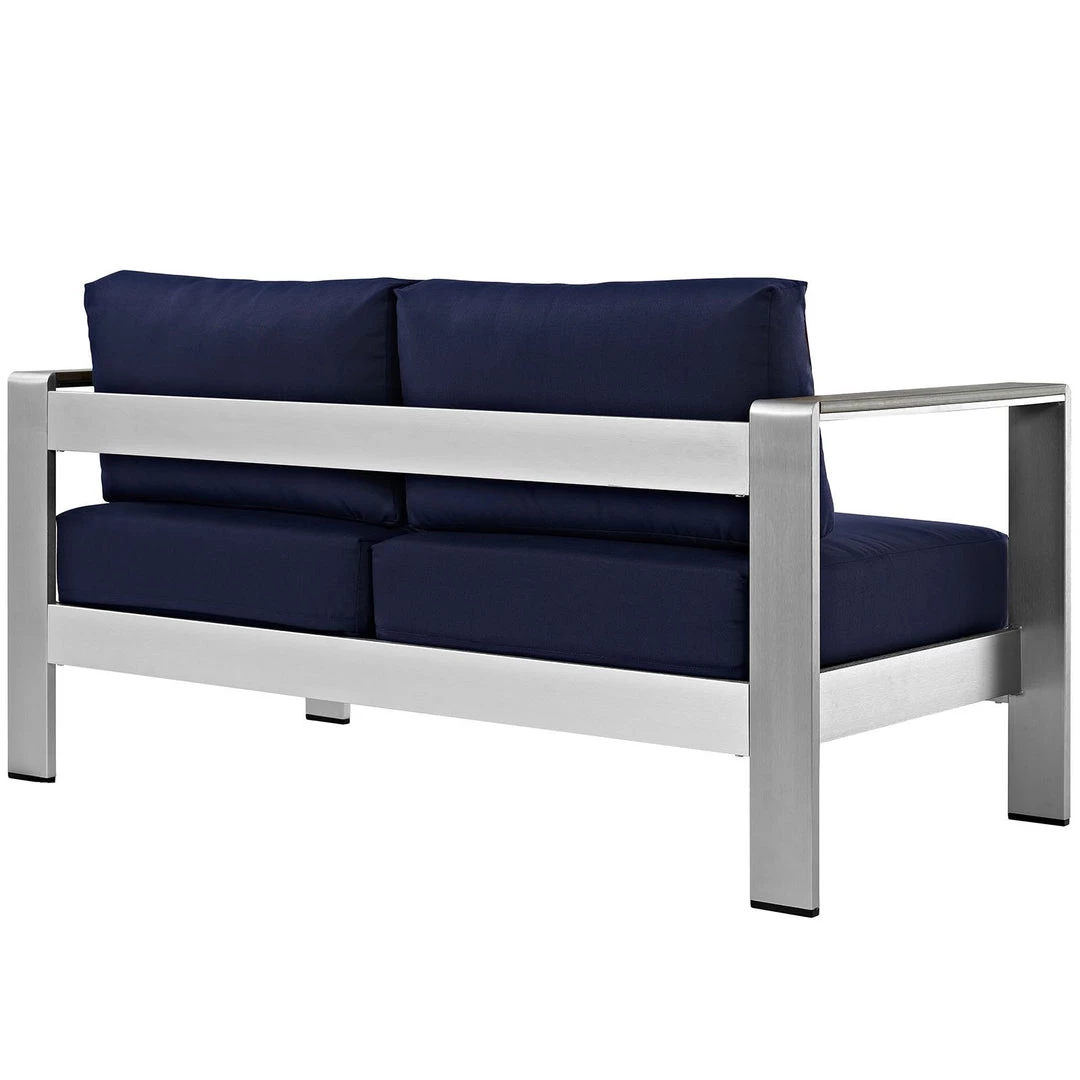 Modway Shore Outdoor Patio Aluminum Loveseat Silver Navy 3 Modway Shore Outdoor Patio Aluminum Loveseat Silver Navy