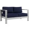 Modway Shore Outdoor Patio Aluminum Loveseat Silver Navy