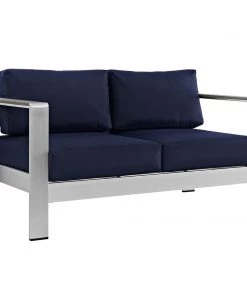 Modway Shore Outdoor Patio Aluminum Loveseat Silver Navy