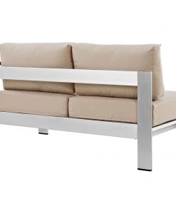 Modway Shore Right-Arm Corner Sectional Outdoor Patio Aluminum Loveseat Silver Beige Outdoor Sectional