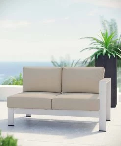 Modway Shore Right-Arm Corner Sectional Outdoor Patio Aluminum Loveseat Silver Beige Outdoor Sectional