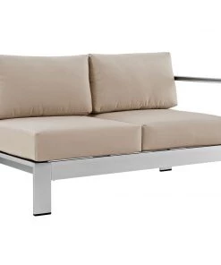 Modway Shore Right-Arm Corner Sectional Outdoor Patio Aluminum Loveseat Silver Beige Outdoor Sectional