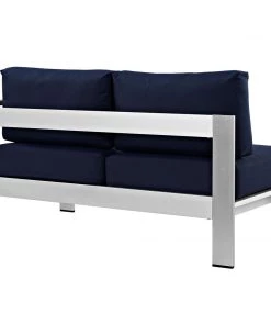 Modway Shore Right-Arm Corner Sectional Outdoor Patio Aluminum Loveseat Silver Navy